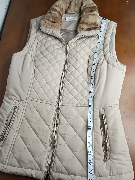 Calvin Klein Jackets & Blazers - Calvin Klein Quilted Faux-Fur Collar Puffer Vest - Beige